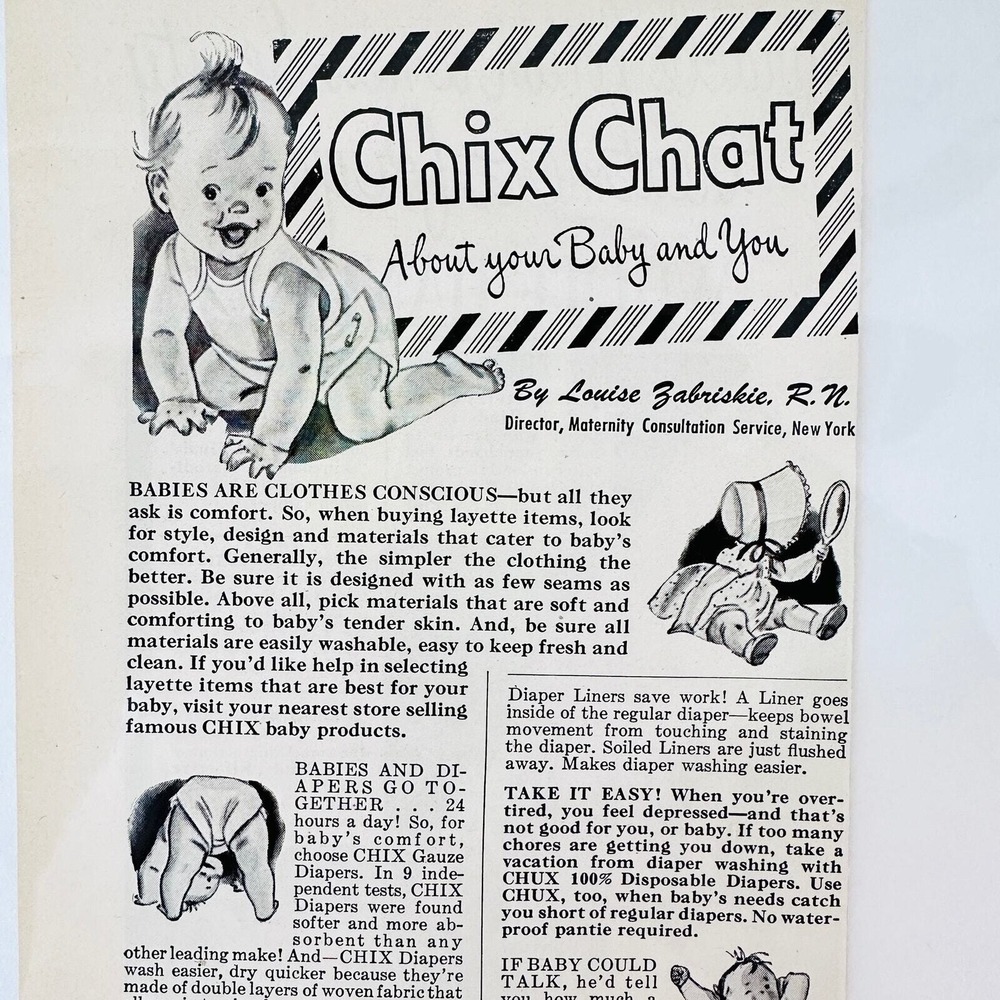 1949 Chix Chat Smiling Baby Gauze Diapers Chicope Mills Original Retro PRINT AD